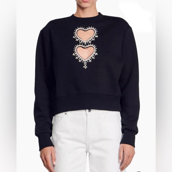 Sandro Sweatshirt with Rhinestone Hearts NWOT - Picture 12 of 12